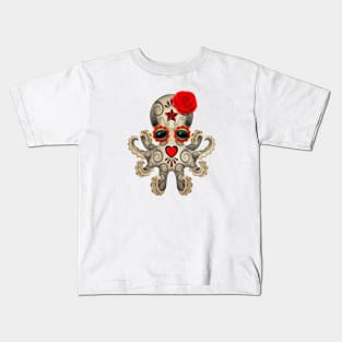Red Day of the Dead Sugar Skull Baby Octopus Kids T-Shirt